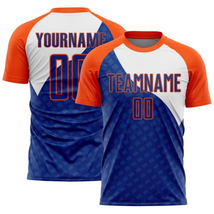 Custom Soccer Jersey with Personalized Name and Number - Royal Orange-White Curve Lines Design Personalized Royal Orange-White