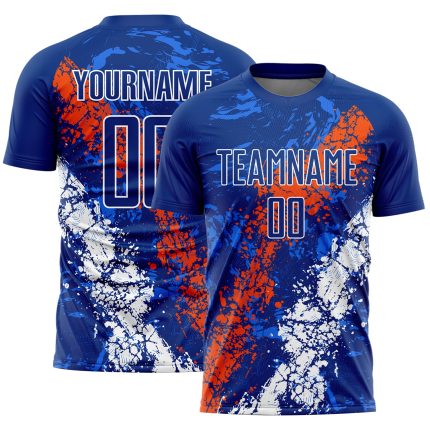 Custom Soccer Uniform Jersey with Personalized Name and Number - Royal Orange-White Dripping Splatter Art Design Personalized