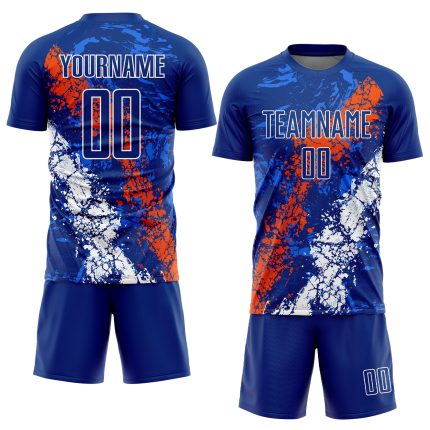 Custom Soccer Uniform Jersey with Personalized Name and Number - Royal Orange-White Dripping Splatter Art Design Personalized