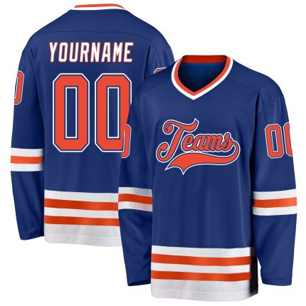 Custom Name and Number Royal Orange-White Hockey Jersey for Teams - Personalized Sports Apparel Personalized Royal Orange-White