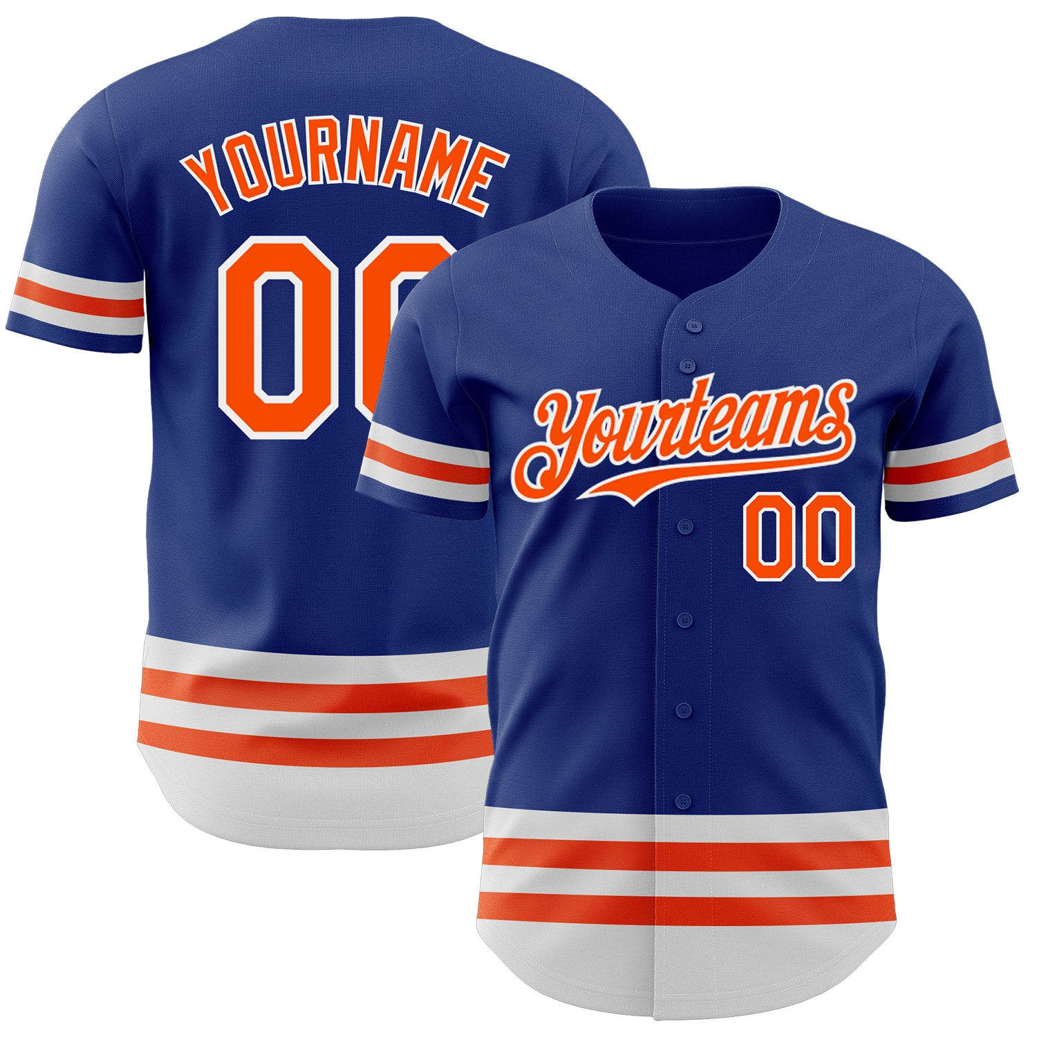 Custom Name and Number Baseball Jersey - Authentic Royal Orange-White Team Jersey Personalized Royal Orange-White Line Authentic