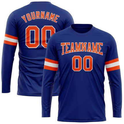 Custom Team Name Number Orange White Performance Long Sleeve T-Shirt - Personalized Sportswear Personalized Royal Orange-White