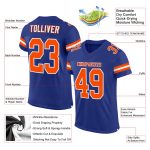 Custom orange and white mesh football jersey, back view