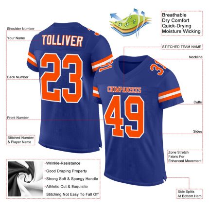Custom Personalized Football Jersey - Orange-White Mesh - Authentic Team Name & Number Personalized Royal Orange-White Mesh
