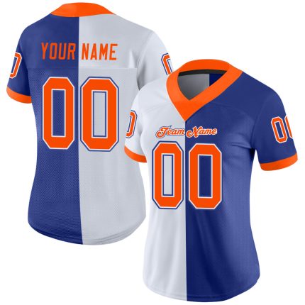 Custom Name and Number Fashion Football Jersey in Royal Orange-White Mesh, Personalized Team Spirit Gear Personalized Royal