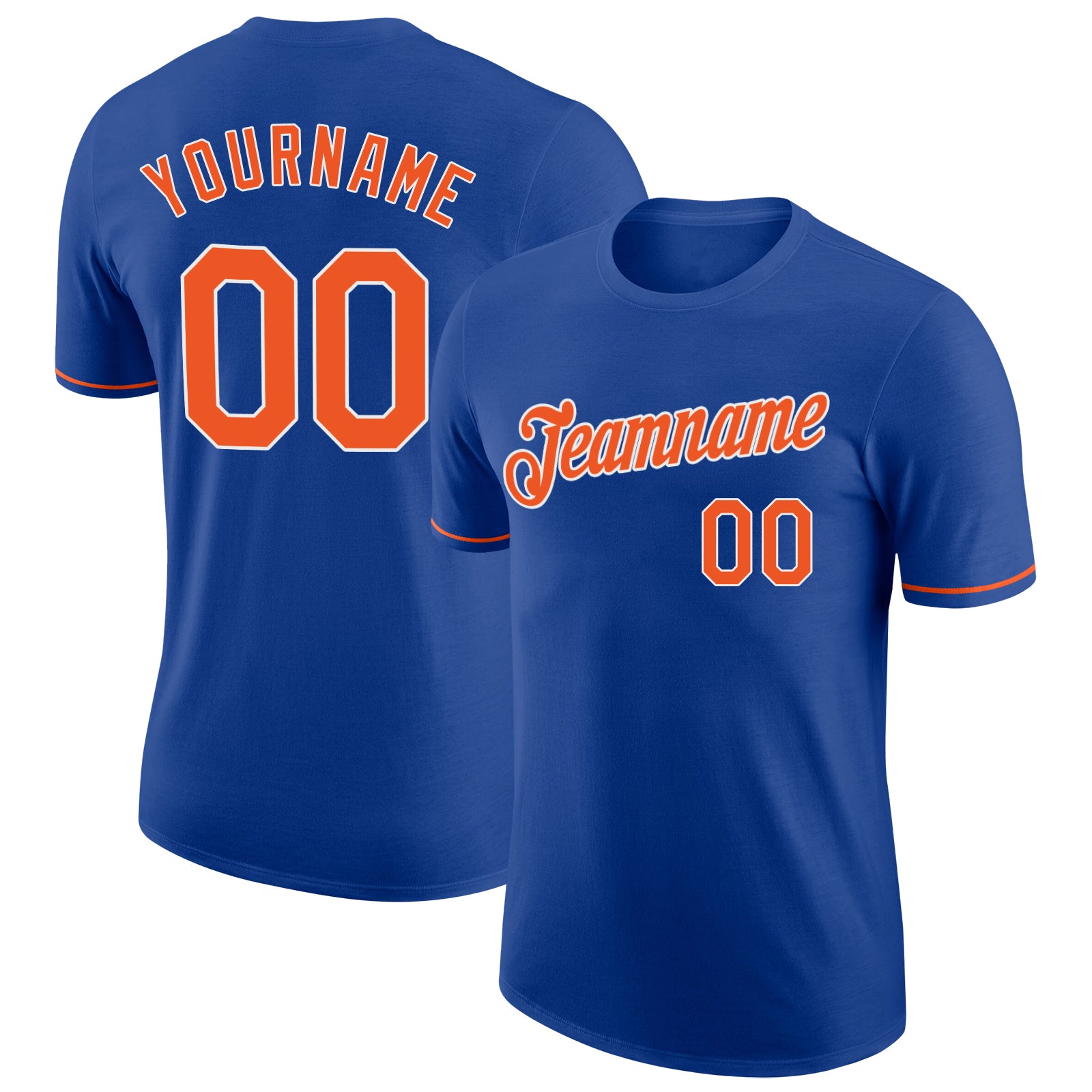Custom Team Performance T-Shirt with Personalized Name and Number - Royal Orange and White Design Personalized Royal Orange-White