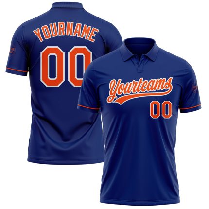Custom Name Number Personalized Royal Orange-White Performance Golf Polo Shirt Personalized Royal Orange-White Performance