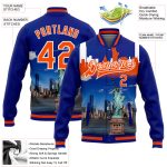 Personalized 3D Statue of Liberty Orange White Varsity Jacket Custom Name Number - Full Snap Bomber Letterman Edition Personalized