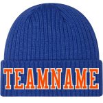 Custom Name and Number Knit Hat - Personalized Orange-White Cuffed Beanie Team Apparel Personalized Royal Orange-White Stitched