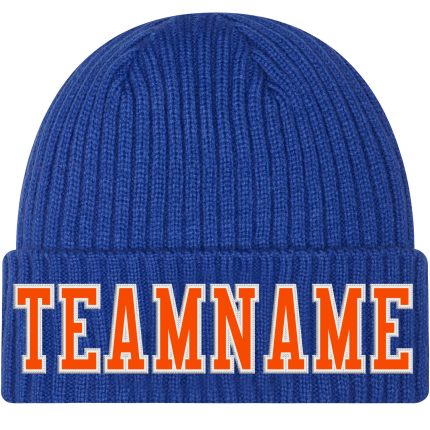 Custom Name and Number Knit Hat - Personalized Orange-White Cuffed Beanie Team Apparel Personalized Royal Orange-White Stitched