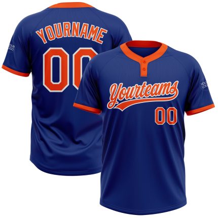 Custom Team Softball Jersey with Name and Number - Personalized Unisex Royal Orange-White Two-Button Design Personalized