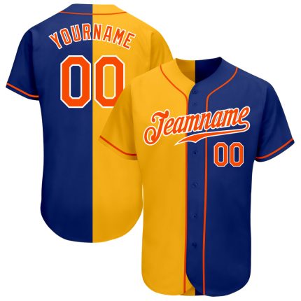 Custom Name and Number Authentic Split Fashion Baseball Jersey in Royal Orange-Yellow - Personalized Team Apparel Personalized