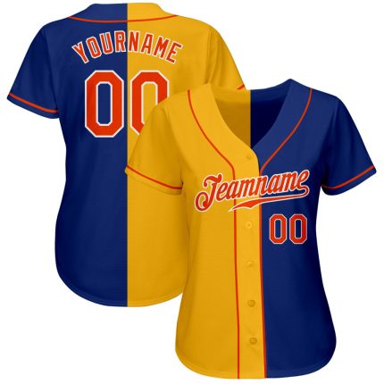 Custom Name and Number Authentic Split Fashion Baseball Jersey in Royal Orange-Yellow - Personalized Team Apparel Personalized
