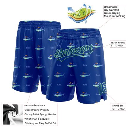 Custom Name and Number Authentic Basketball Shorts with 3D Pattern in Royal Pea Green Personalized Royal Pea Green 3D Pattern