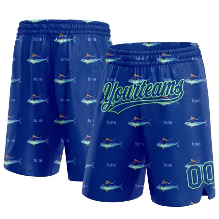 Custom Name and Number Authentic Basketball Shorts with 3D Pattern in Royal Pea Green Personalized Royal Pea Green 3D Pattern