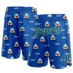 Custom Name and Number Personalized 3D Pattern Sharks Basketball Shorts in Royal Pea Green - Authentic Team Apparel Personalized