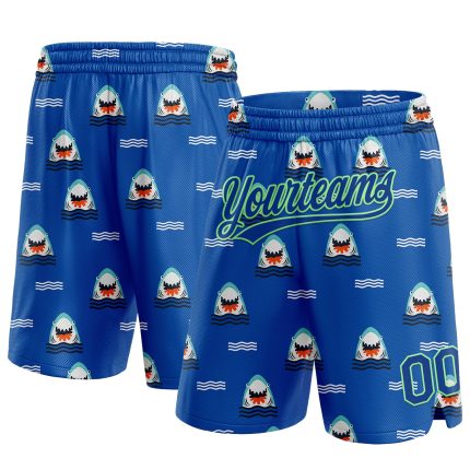 Custom Name and Number Personalized 3D Pattern Sharks Basketball Shorts in Royal Pea Green - Authentic Team Apparel Personalized