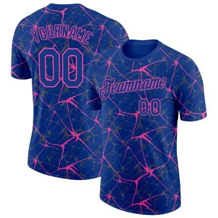Custom Name & Number Performance T-Shirt - Personalized Royal Pink 3D Abstract Network Design Personalized Royal Pink 3D
