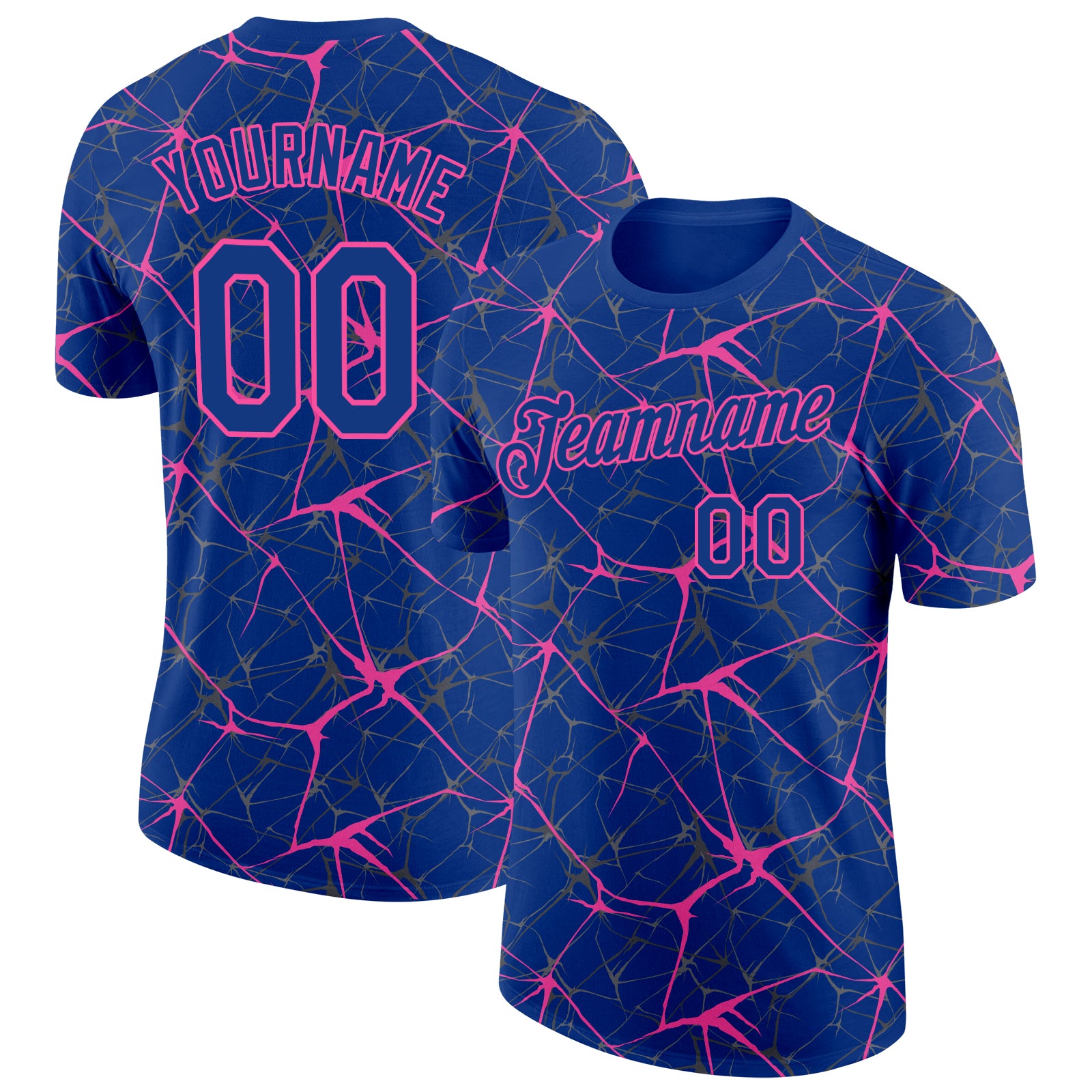 Custom Name & Number Performance T-Shirt - Personalized Royal Pink 3D Abstract Network Design Personalized Royal Pink 3D