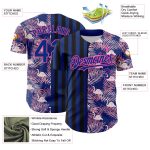 Custom Name and Number Baseball Jersey with Tropical Palm Leaves and Flamingo in Royal Pink-Black 3D Pattern Personalized