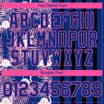 Custom Name and Number Baseball Jersey with Tropical Palm Leaves and Flamingo in Royal Pink-Black 3D Pattern Personalized