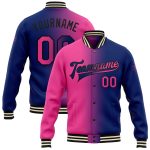 Custom Name Number Gradient Varsity Letterman Bomber Jacket Pink Black Full-Snap Fashion Team Personalized Royal Pink-Black