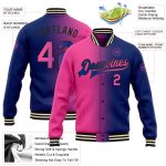 Custom Name Number Gradient Varsity Letterman Bomber Jacket Pink Black Full-Snap Fashion Team Personalized Royal Pink-Black
