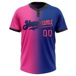 Custom Name and Number Unisex Softball Jersey - Personalized Royal Pink-Black Gradient Two-Button Fashion Apparel Personalized