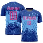 Custom Name and Number Soccer Uniform Jersey in Royal Pink-Light Blue - Personalized Team Apparel Personalized Royal Pink-Light