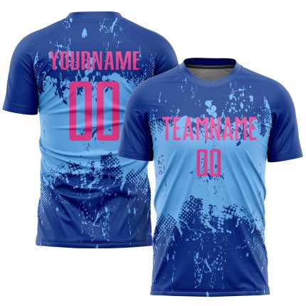 Custom Name and Number Soccer Uniform Jersey in Royal Pink-Light Blue - Personalized Team Apparel Personalized Royal Pink-Light