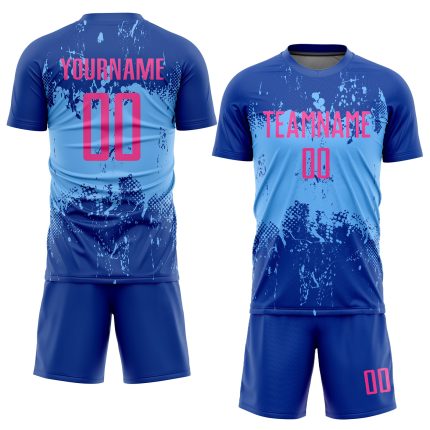 Custom Name and Number Soccer Uniform Jersey in Royal Pink-Light Blue - Personalized Team Apparel Personalized Royal Pink-Light