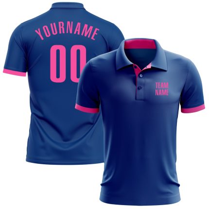 Custom Name and Number Performance Golf Polo Shirt in Royal Pink - Personalized Team Apparel Personalized Royal Pink Performance
