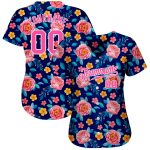 Personalized 3D Flower Design Baseball Jersey with Custom Name & Number - Royal Pink-White Team Apparel Personalized Royal