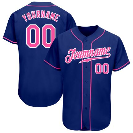 Custom Name and Number Authentic Baseball Jersey - Personalized Royal Pink and White Team Jersey Personalized Royal Pink-White