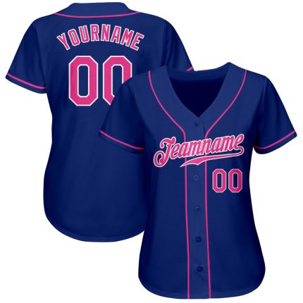 Custom Name and Number Authentic Baseball Jersey - Personalized Royal Pink and White Team Jersey Personalized Royal Pink-White