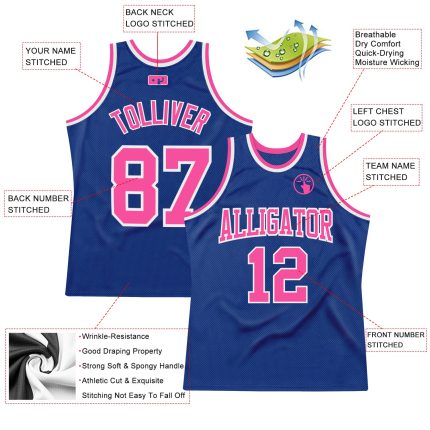 Custom Name and Number Throwback Basketball Jersey - Personalized Royal Pink-White Authentic Team Jersey Personalized Royal
