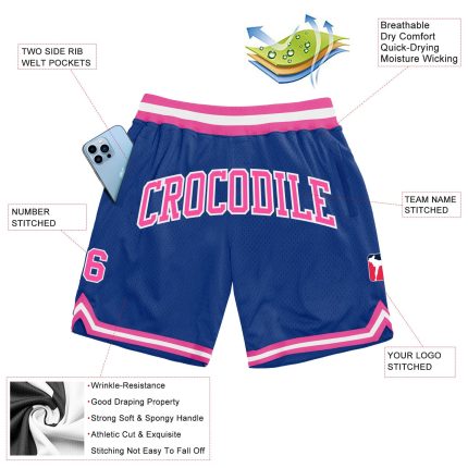 Custom Name and Number Authentic Throwback Basketball Shorts - Royal Pink White Personalized Royal Pink-White Authentic Throwback