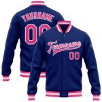 Personalized Pink and White Varsity Letterman Bomber Jacket for Women Personalized Royal Pink-White Bomber Full-Snap Varsity