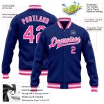 Personalized Pink and White Varsity Letterman Bomber Jacket for Women Personalized Royal Pink-White Bomber Full-Snap Varsity