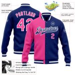 Custom Name Number Varsity Letterman Jacket Pink White Bomber Full-Snap Fashion Split Design - Personalized Team Apparel