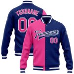 Custom Name Number Varsity Letterman Jacket Pink White Bomber Full-Snap Fashion Split Design - Personalized Team Apparel