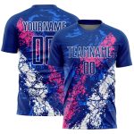 Custom Sublimation Soccer Jersey with Personalized Name & Number - Royal Pink-White Dripping Splatter Art Personalized Royal