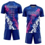 Custom Sublimation Soccer Jersey with Personalized Name & Number - Royal Pink-White Dripping Splatter Art Personalized Royal