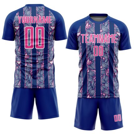 Custom Name and Number Personalized Royal Pink and White Flower Soccer Jersey Team Uniform Personalized Royal Pink-White