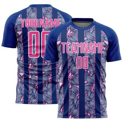 Custom Name and Number Personalized Royal Pink and White Flower Soccer Jersey Team Uniform Personalized Royal Pink-White