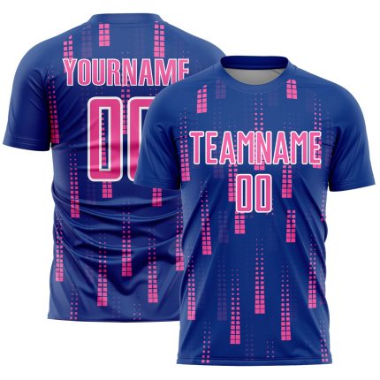 Custom Name & Number Royal Pink White Geometric Soccer Jersey - Personalized Sublimation Uniform Team Gear Personalized Royal