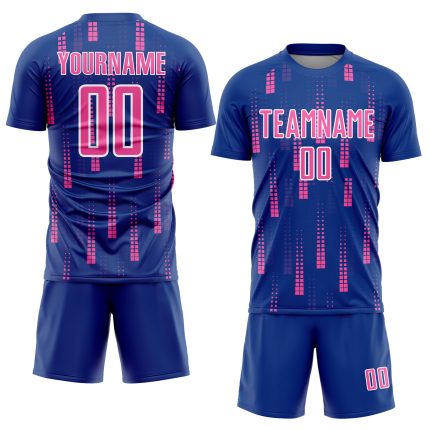 Custom Name & Number Royal Pink White Geometric Soccer Jersey - Personalized Sublimation Uniform Team Gear Personalized Royal
