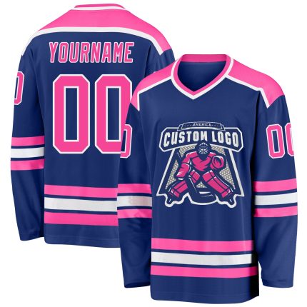 Personalized Pink White Hockey Jersey for Women - Custom Team Uniform Personalized Royal Pink-White Hockey Jersey