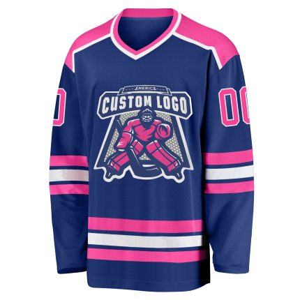 Personalized Pink White Hockey Jersey for Women - Custom Team Uniform Personalized Royal Pink-White Hockey Jersey