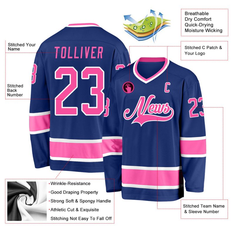 Custom Name and Number Personalized Hockey Jersey - Royal Pink and White Design Personalized Royal Pink-White Hockey Jersey